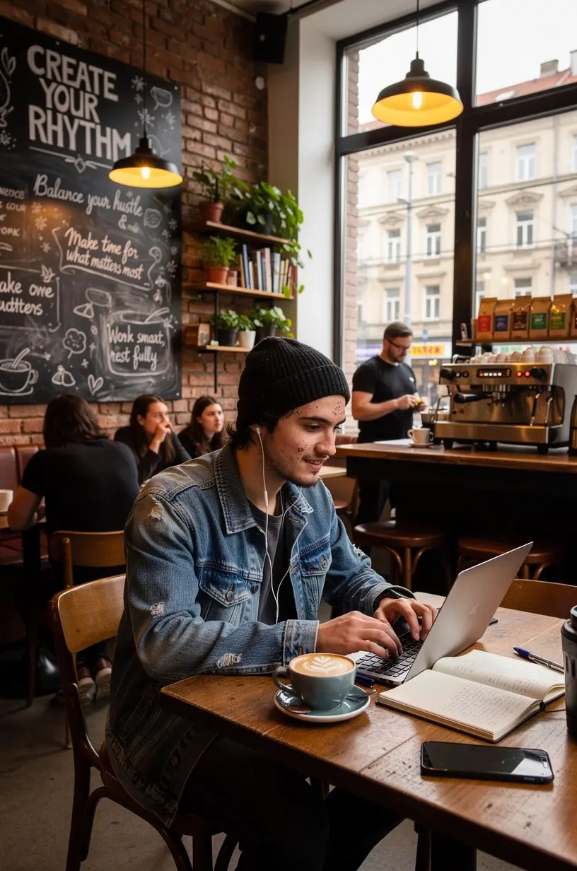 Kobieta medytująca w biurze, symbolizująca redukcję stresu i przeciążenia informacyjnego.